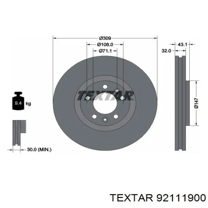 92111900 Textar диск гальмівний передній