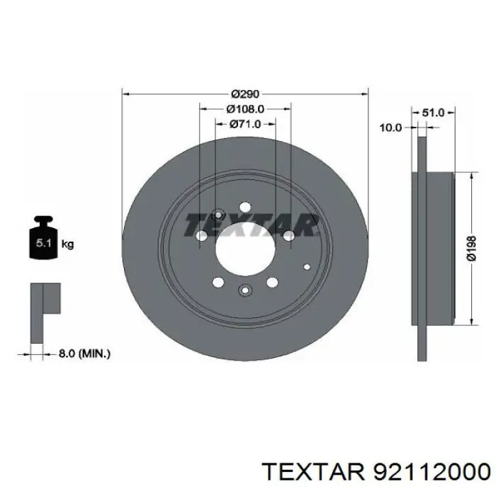 92112000 Textar диск гальмівний задній