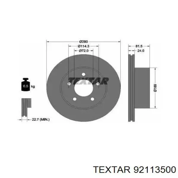 Диск переднього гальма Textar 92113500 ціна, від 36.93 USD