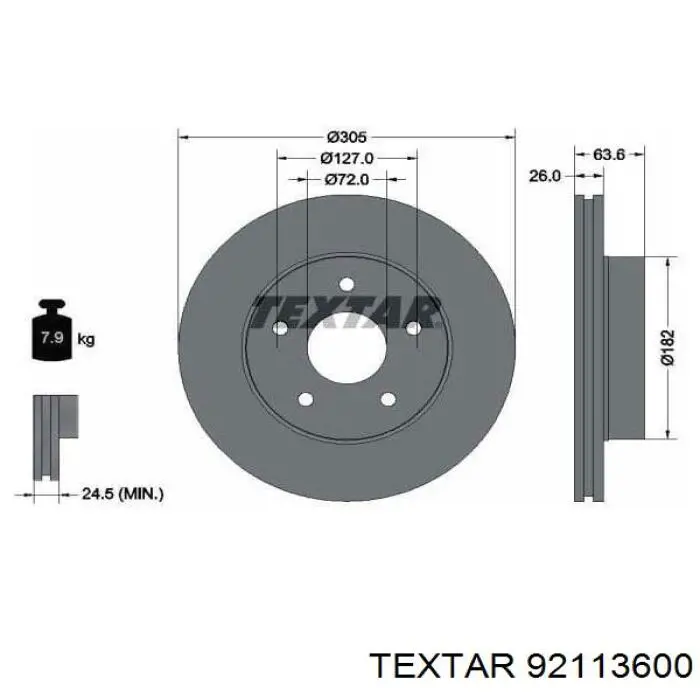 92113600 Textar Гальмо дискове переднє