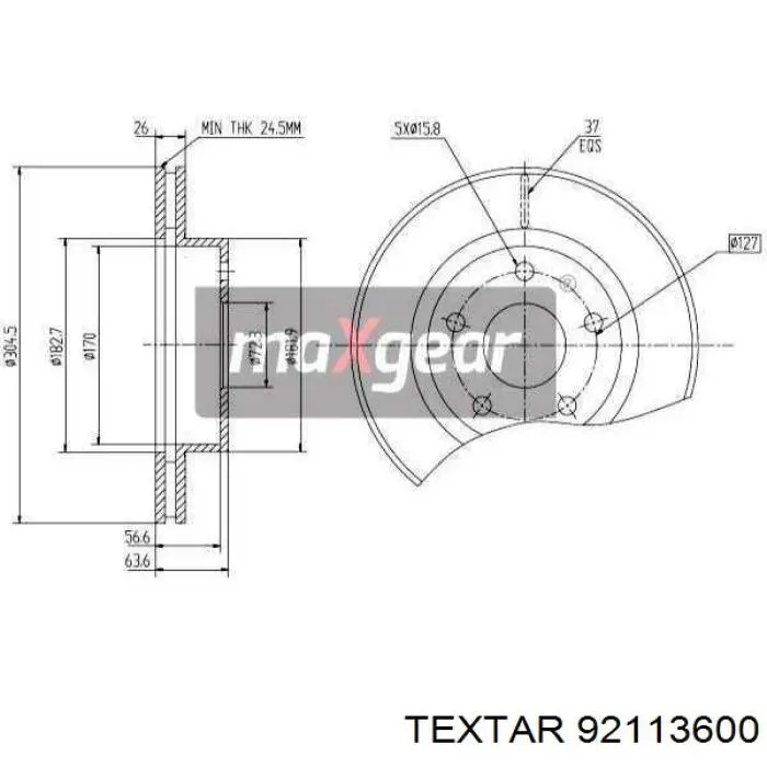 Диск переднього гальма Textar 92113600 ціна, від 44.04 USD