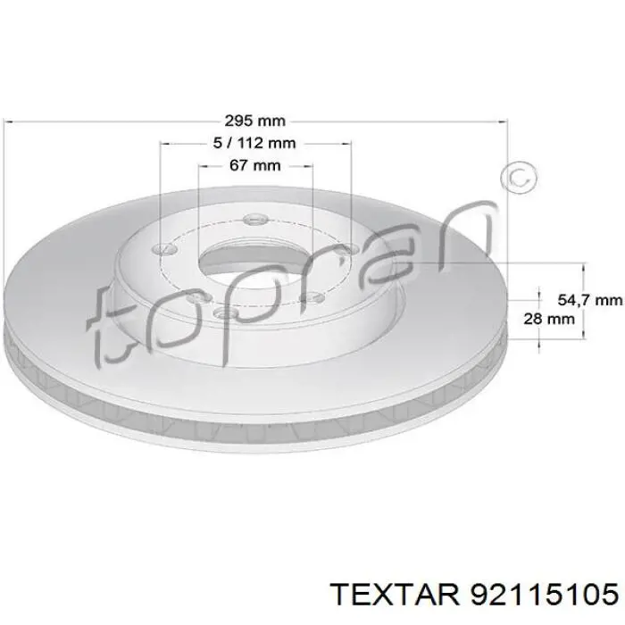 Диск гальмівний передній Textar 92115105