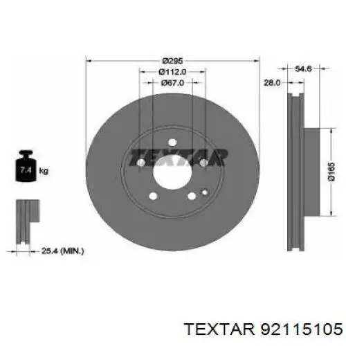Диск переднього гальма Textar 92115105 ціна, від 59.71 USD
