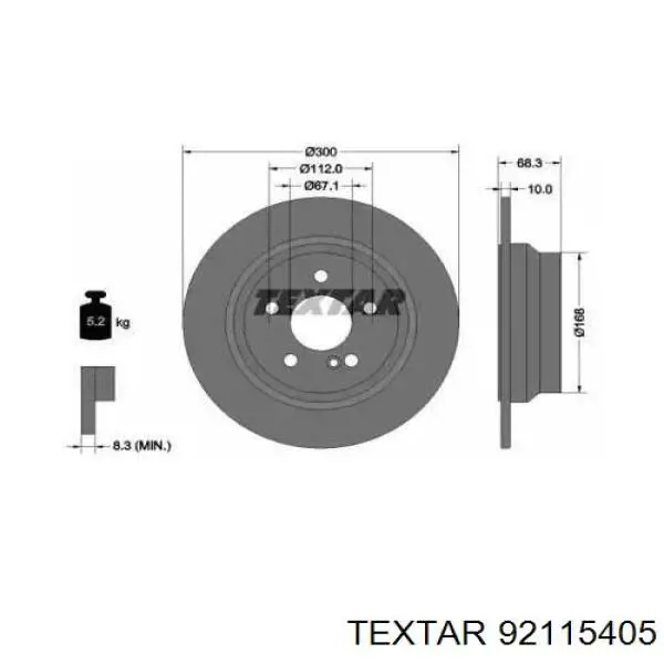 92115405 Textar диск гальмівний задній