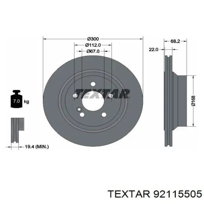92115505 Textar диск гальмівний задній