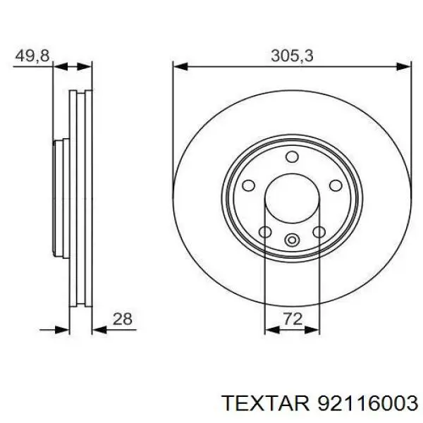 Диск гальмівний передній Textar 92116003