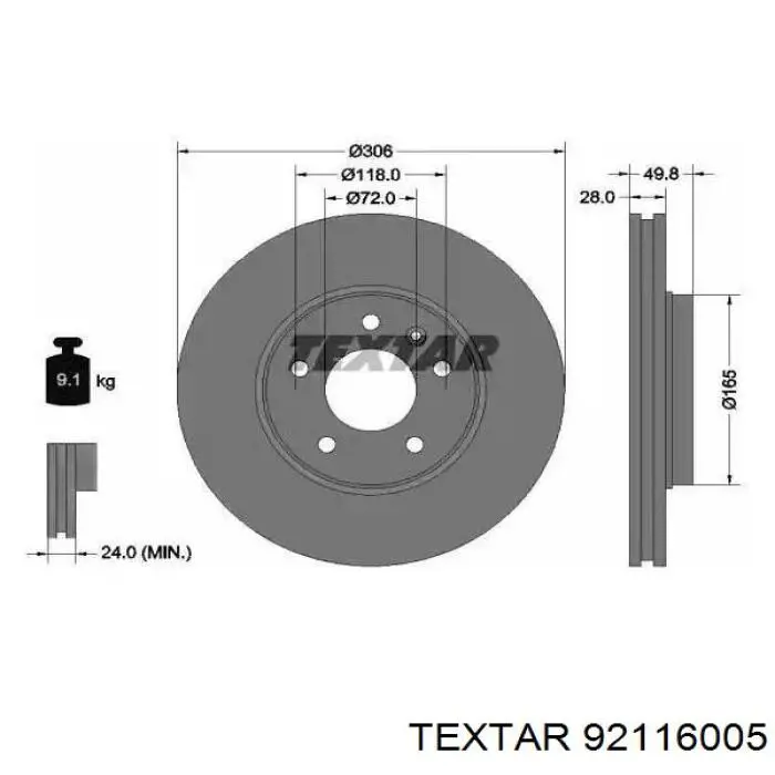 Диск переднього гальма Textar 92116005 ціна, від 48.50 USD