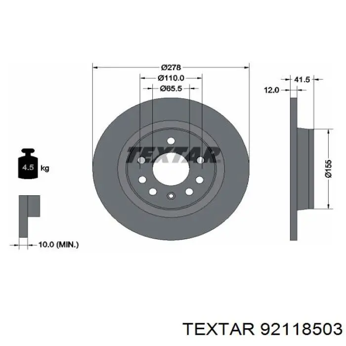 92118503 Textar диск гальмівний задній