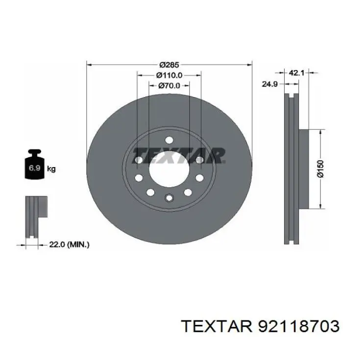 92118703 Textar диск гальмівний передній