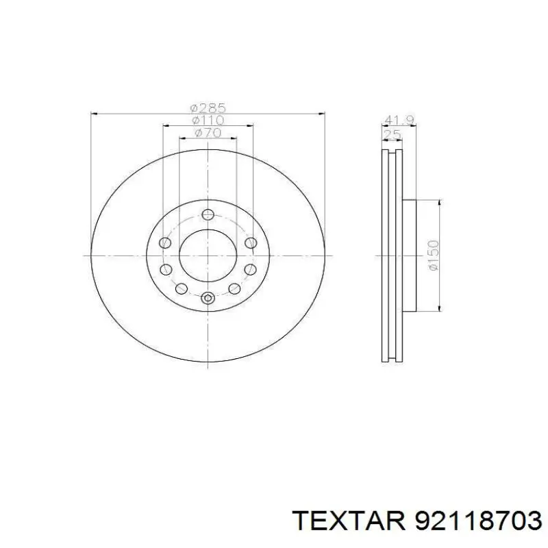 Диск гальмівний передній Textar 92118703