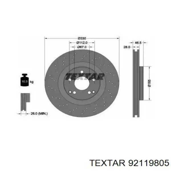 Диск гальмівний передній 92119805 Textar