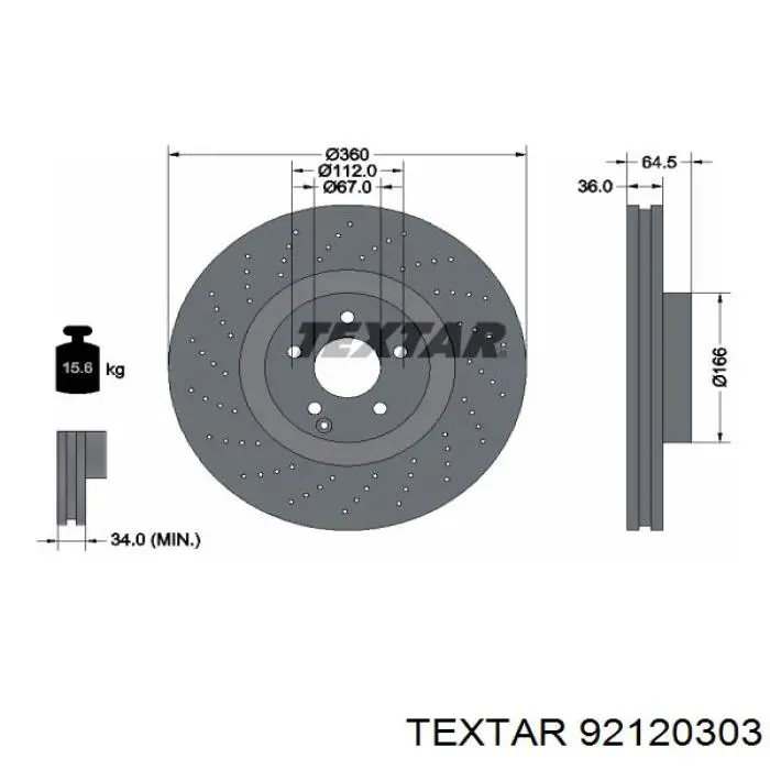 92120303 Textar диск гальмівний передній