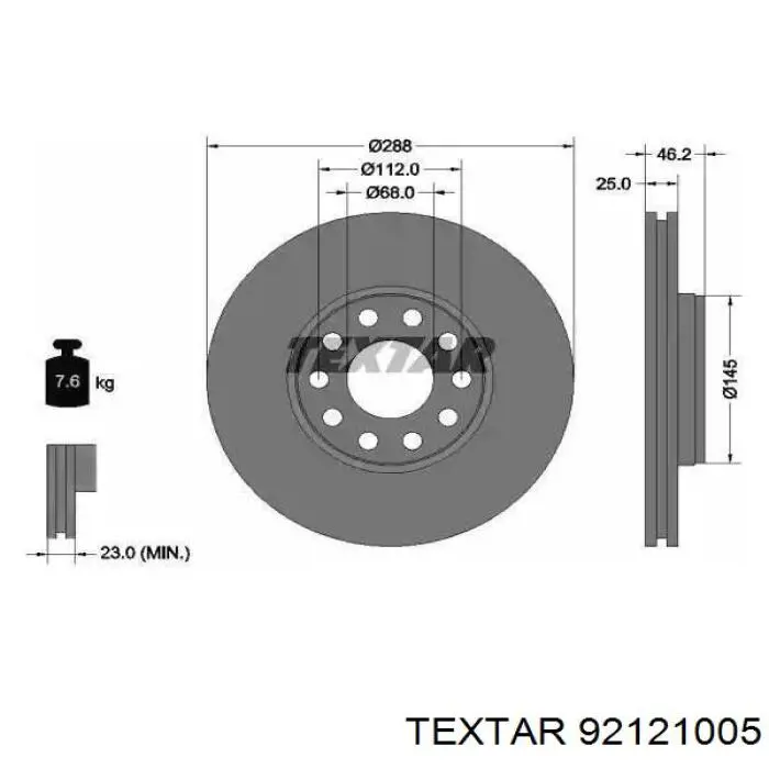 Диск переднього гальма Textar 92121005 ціна, від 44.04 USD