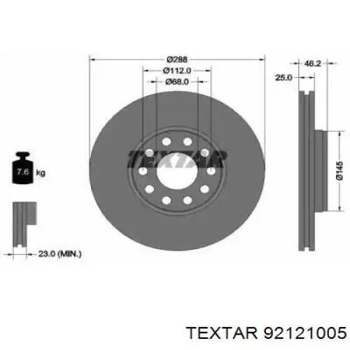 Диск гальмівний передній 92121005 Textar