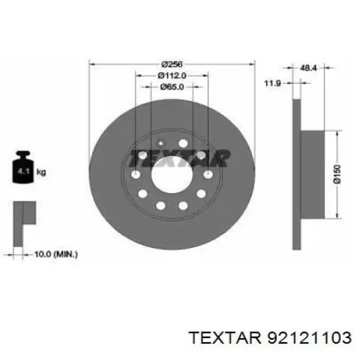 92121103 Textar диск гальмівний задній