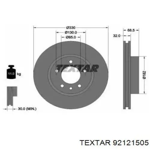 Диск переднього гальма Textar 92121505 ціна, від 110.58 USD