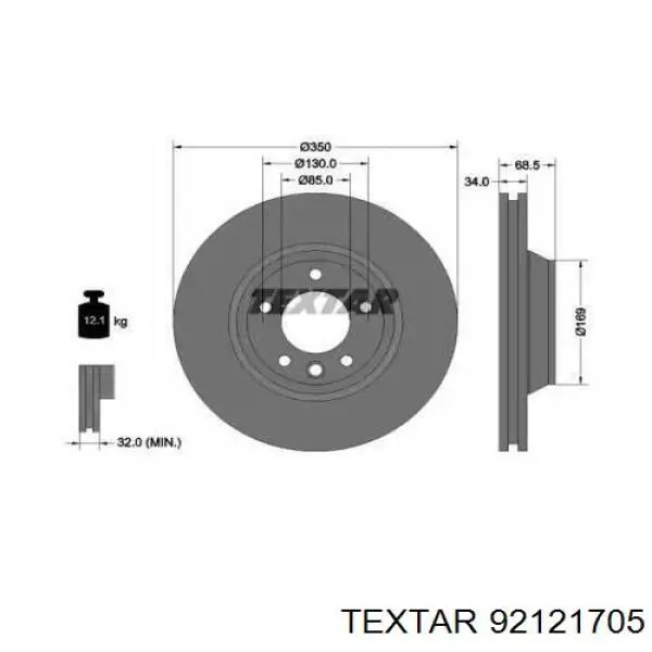 92121705 Textar диск гальмівний передній
