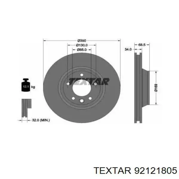 Диск гальмівний передній Textar 92121805