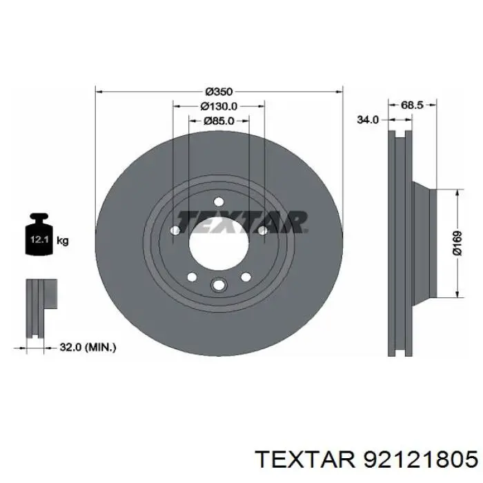 92121805 Textar диск гальмівний передній