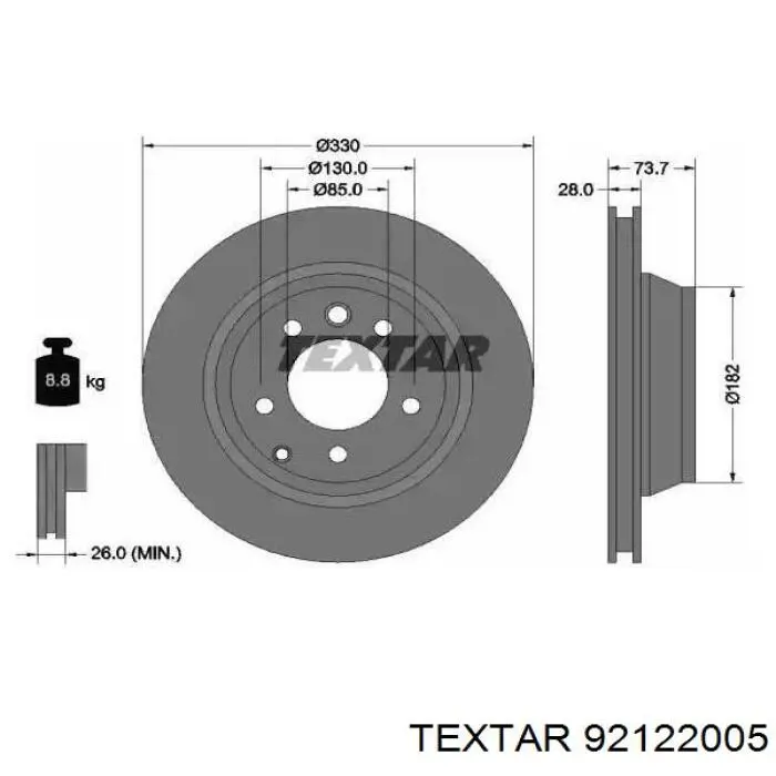 92122005 Textar диск гальмівний задній