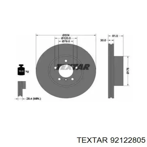 92122805 Textar Гальмо дискове переднє
