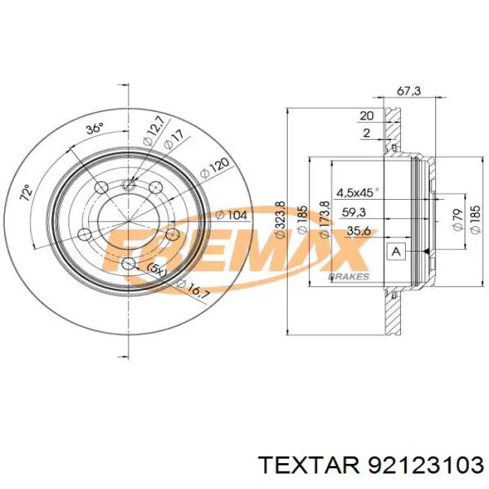 Купити 92123103 Textar Диск заднього гальма
