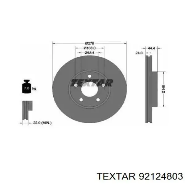 92124803 Textar диск гальмівний передній