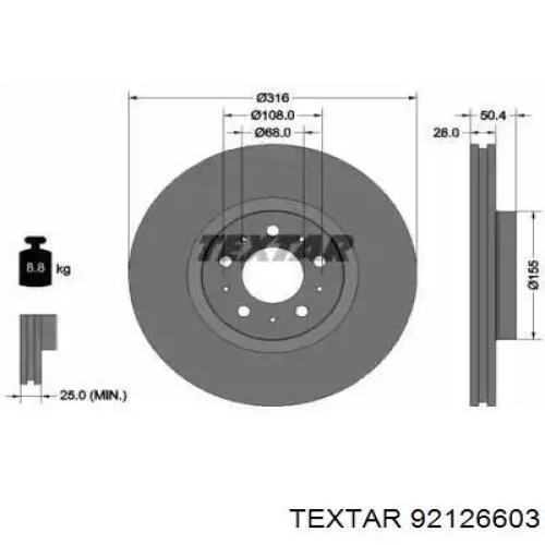 92126603 Textar Гальмо дискове переднє