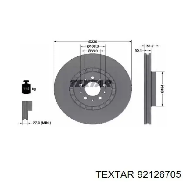 92126705 Textar диск гальмівний передній