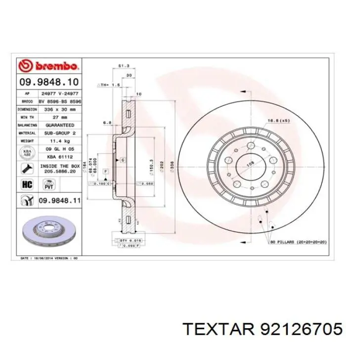 Диск переднього гальма Textar 92126705 ціна, від 79.06 USD