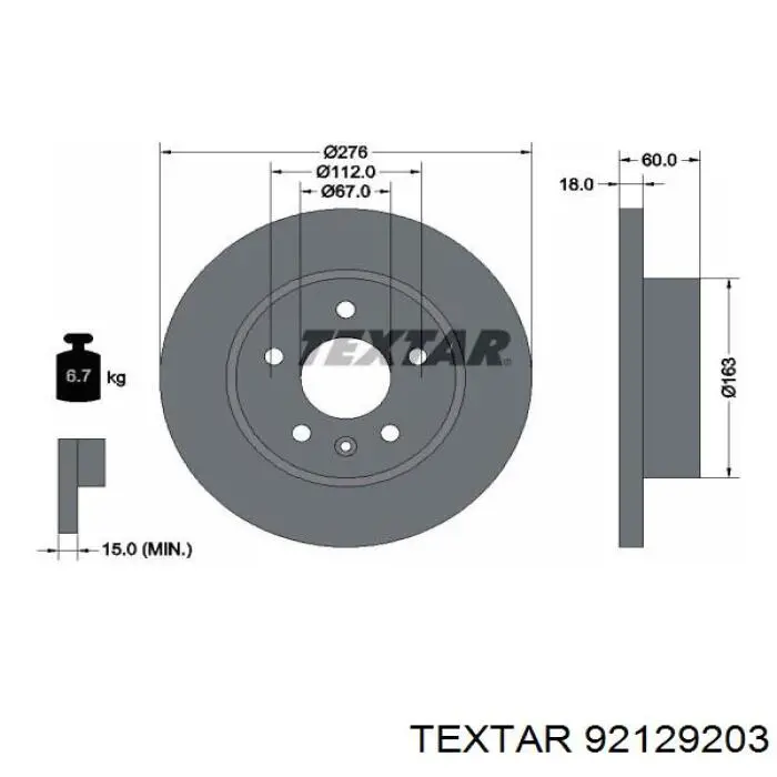 92129203 Textar Гальмо дискове переднє