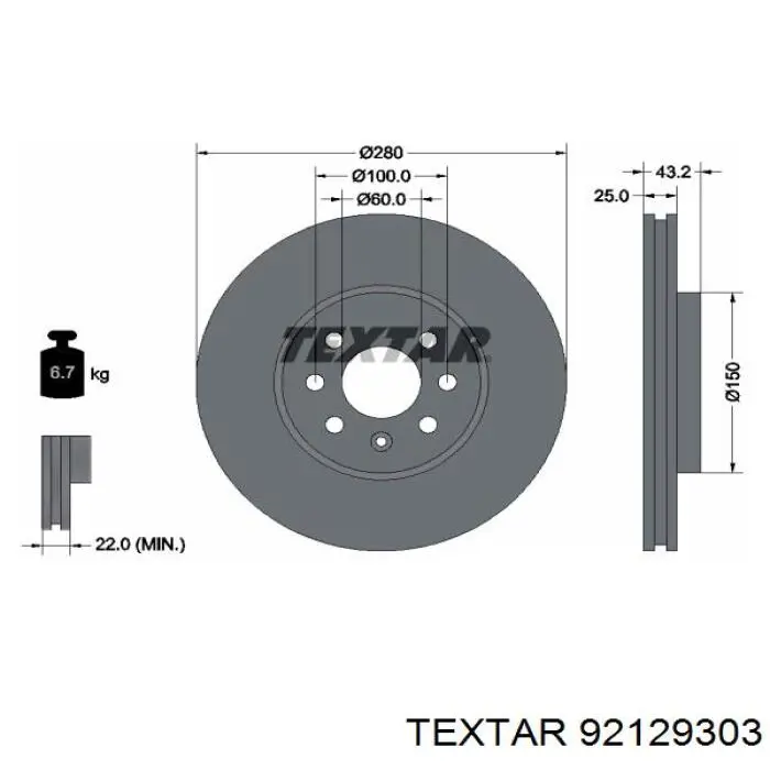 92129303 Textar диск гальмівний передній