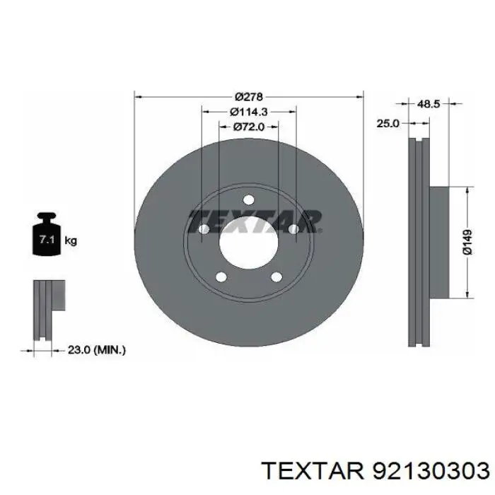 92130303 Textar диск гальмівний передній