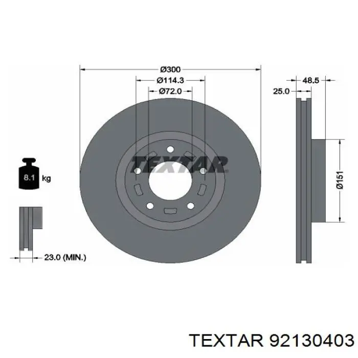 92130403 Textar диск гальмівний передній