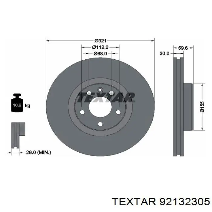 92132305 Textar диск гальмівний передній