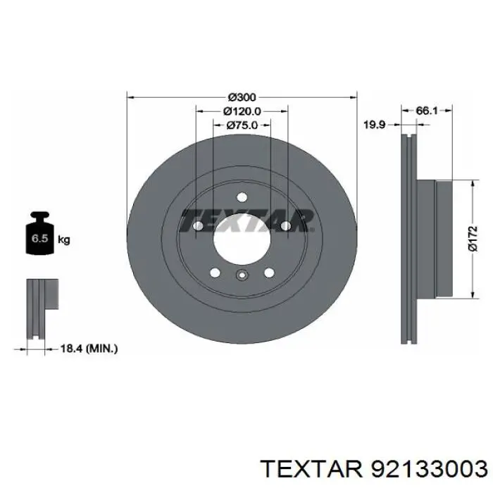 92133003 Textar диск гальмівний задній