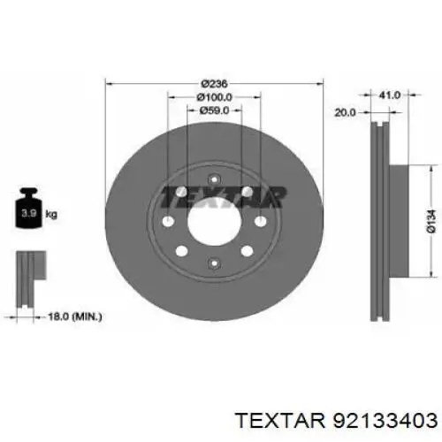 92133403 Textar диск гальмівний передній