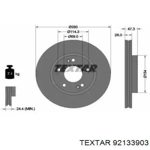 92133903 Textar диск гальмівний передній