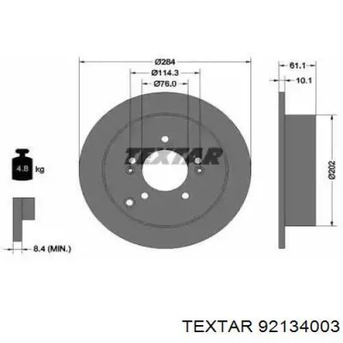92134003 Textar диск гальмівний задній