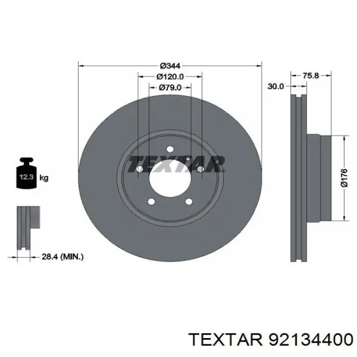 92134400 Textar диск гальмівний передній