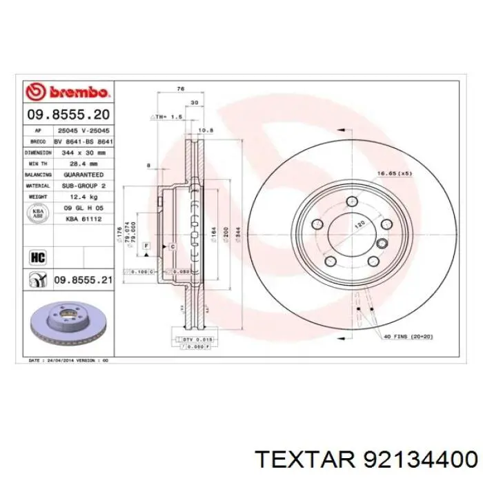 Диск переднього гальма Textar 92134400 ціна, від 73.79 USD