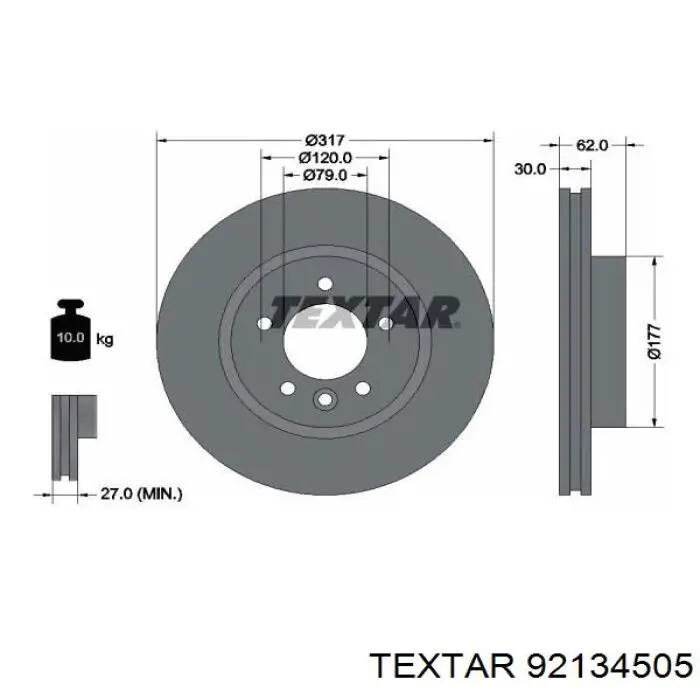 92134505 Textar диск гальмівний передній