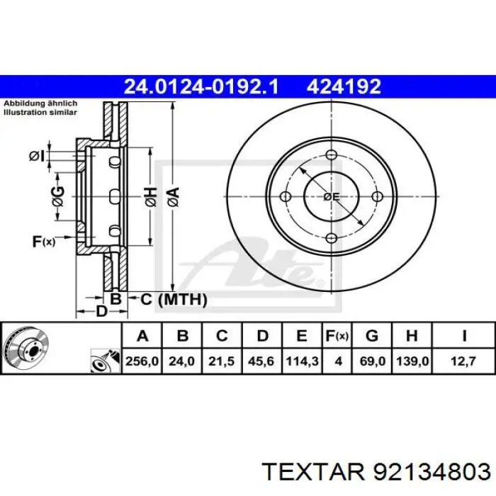 92134803 Textar Гальмо дискове переднє