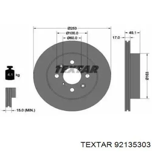 92135303 Textar диск гальмівний передній