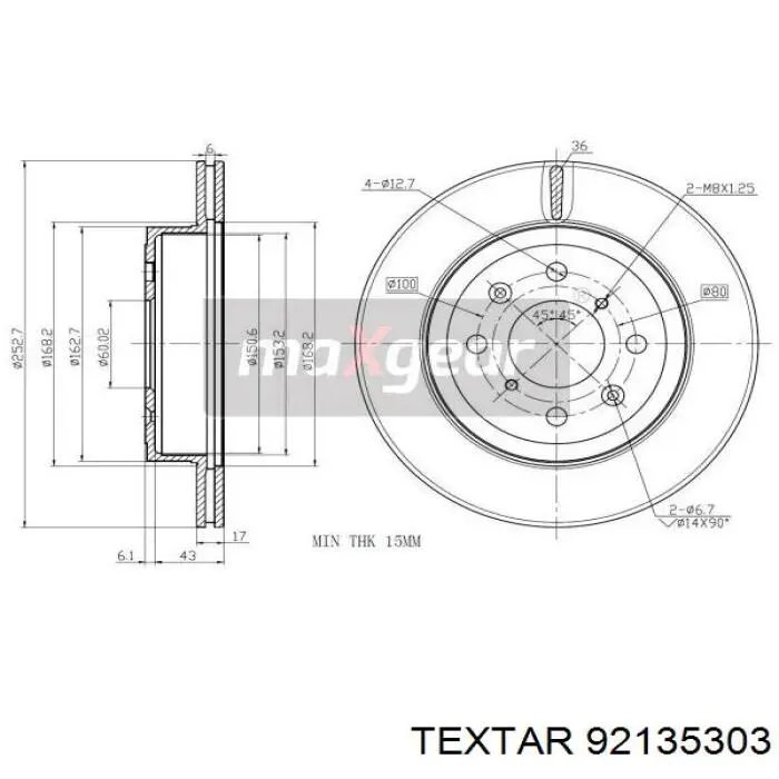 Диск переднього гальма Textar 92135303 ціна, від 28.81 USD