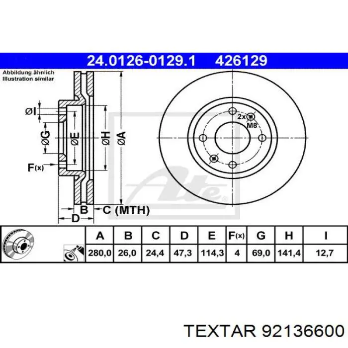 Диск переднього гальма Textar 92136600 ціна, від 51.97 USD