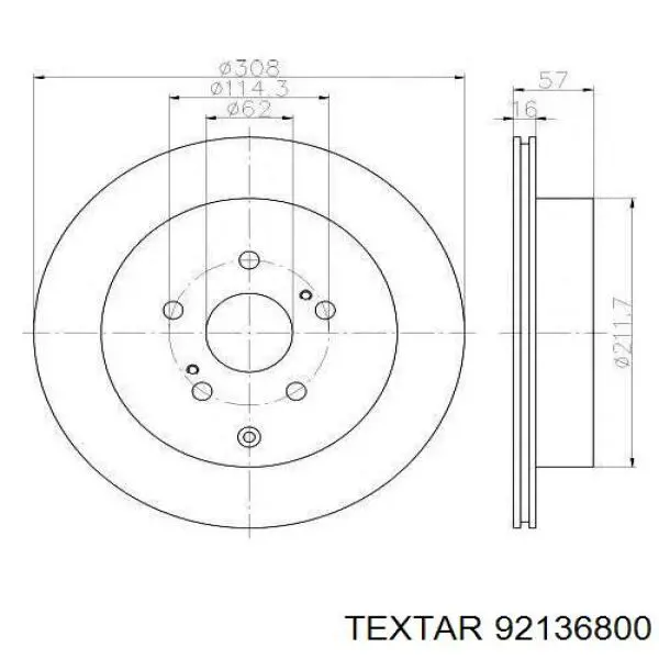 Диск гальмівний передній Textar 92136800