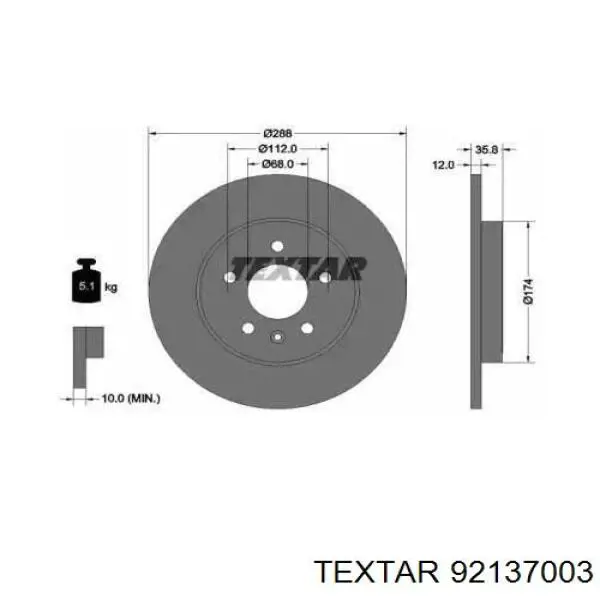 92137003 Textar диск гальмівний задній