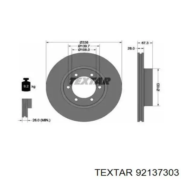 92137303 Textar Гальмо дискове переднє