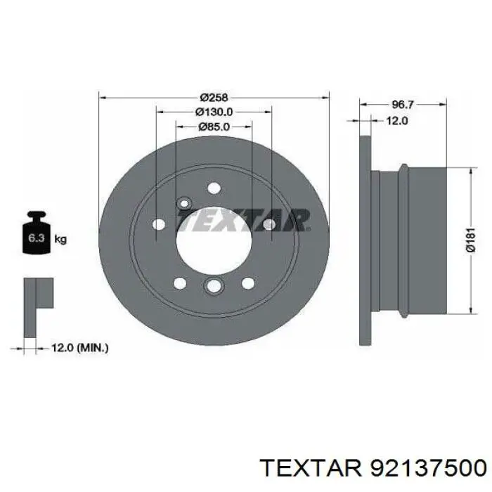 92137500 Textar диск гальмівний задній